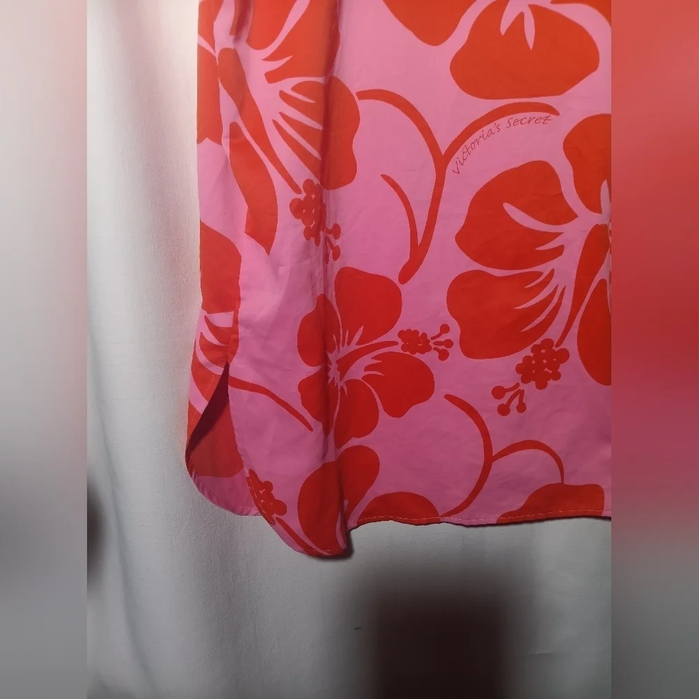 Floral Pink and Red Button-Up Shirt Victory Secret